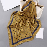 Vintage tørklæde til håret eller hals med polka prik, guld/ (Amber) med navy prik -  ekstra stort 